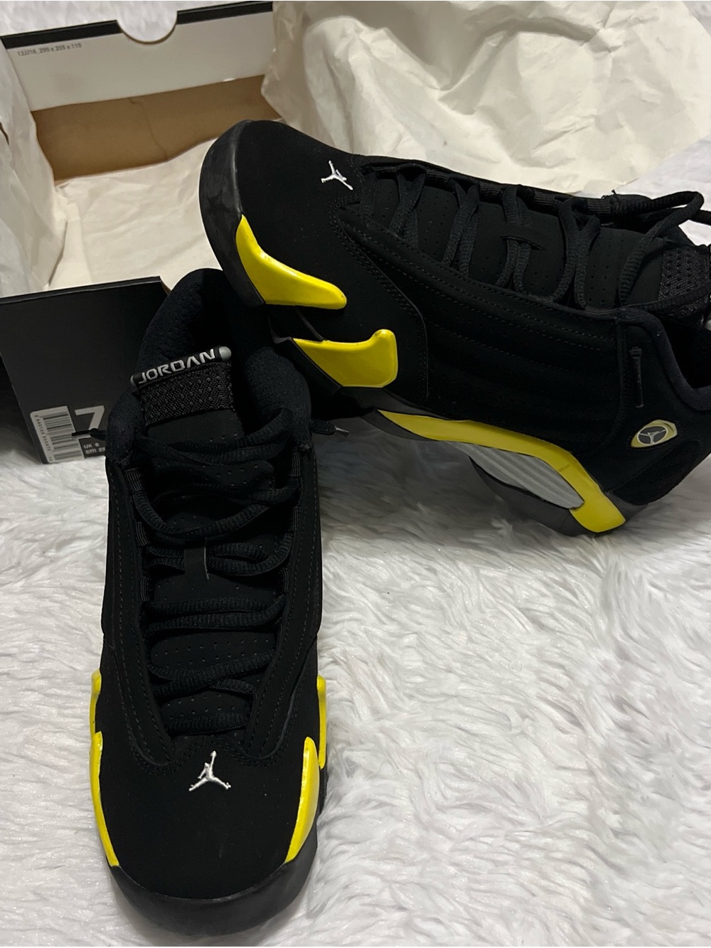 Jordan 14s Black and Yellow Low-Top Basketball Shoes